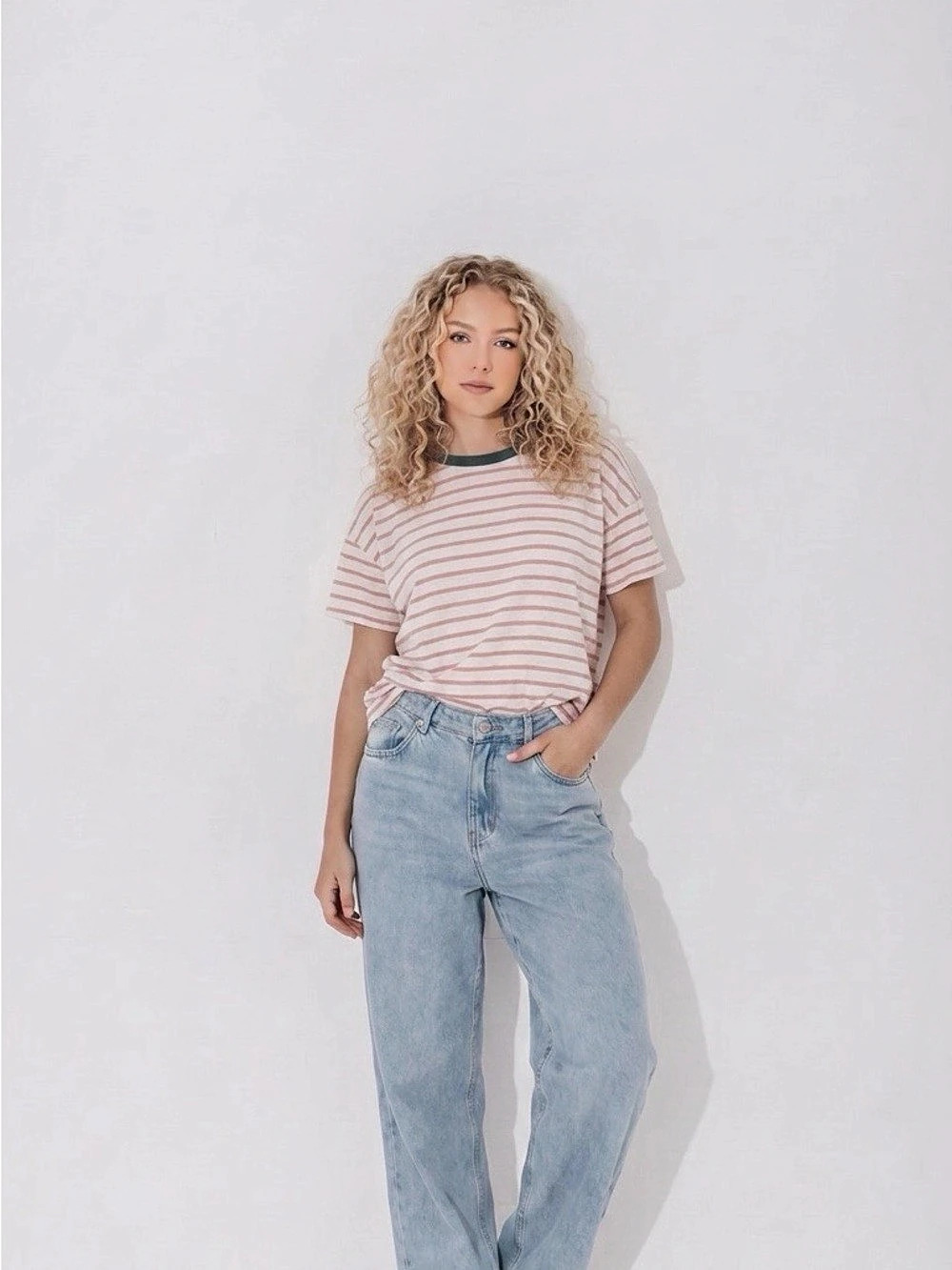 Madewell Striped Short Sleeve Tee in Pink & White Size Large